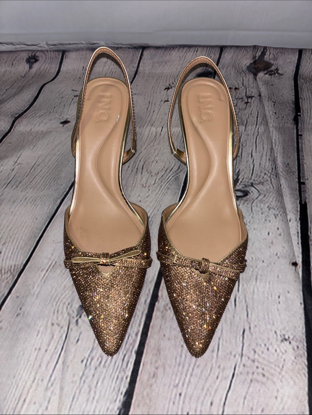 INC International Concepts Gold Glitter Pointed Slingback Flats